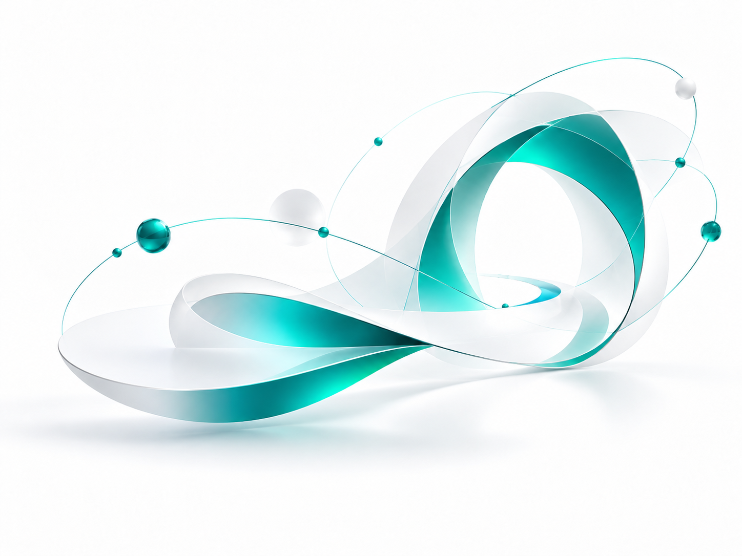 Abstract teal connected forms representing conversation and a clear next step