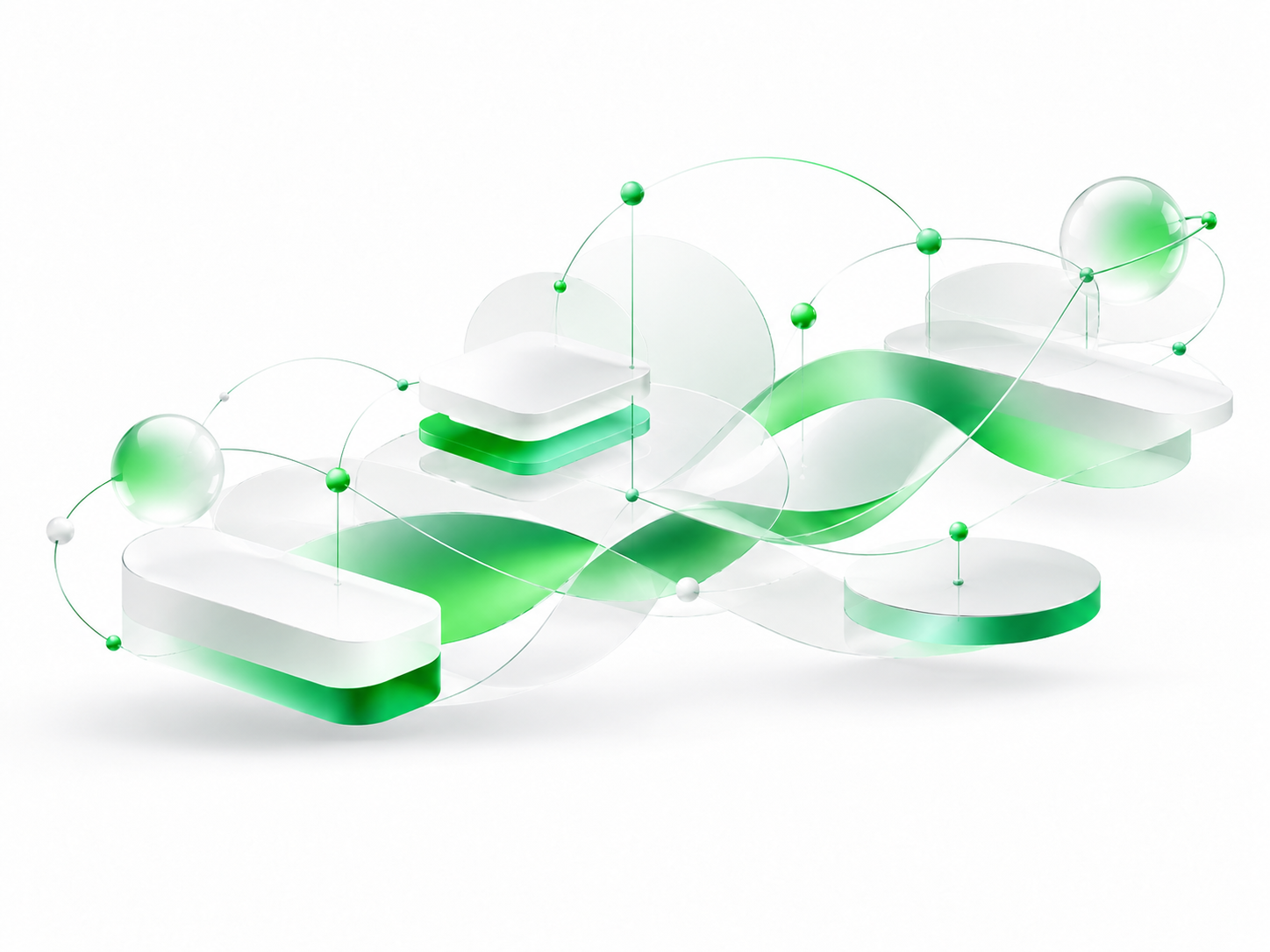 Abstract green connected forms representing learning and practical AI capability